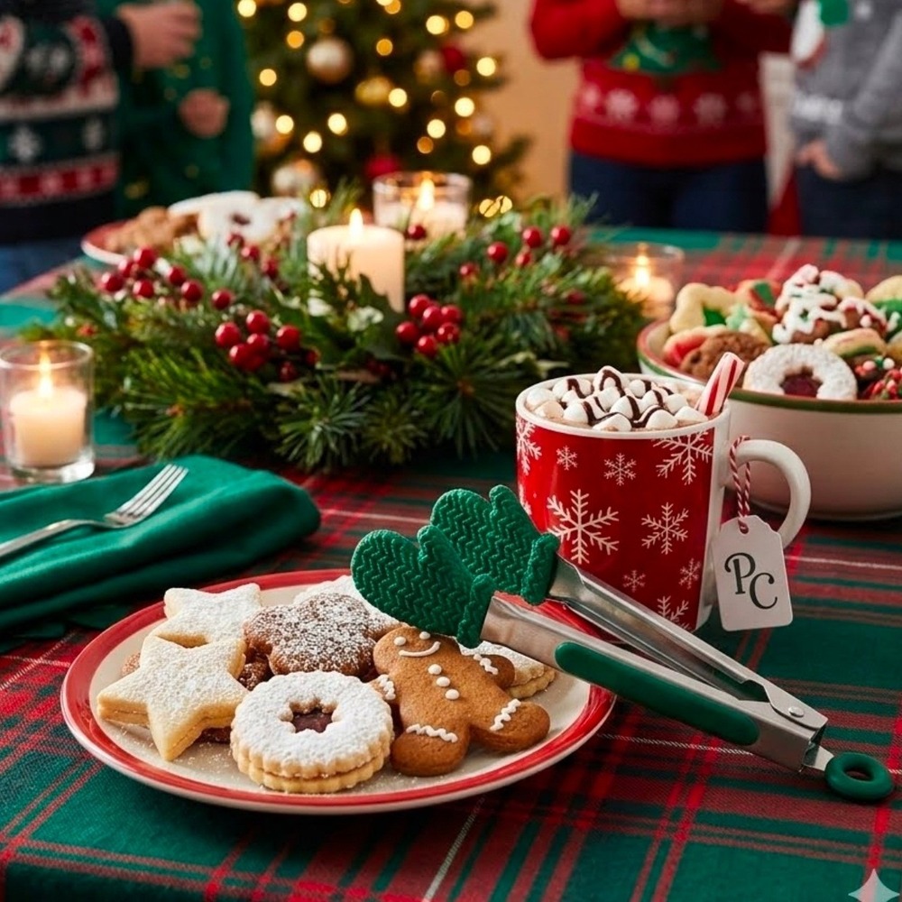 Pampered Chef Holiday Mini Mitten Tongs Green Silicone Stainless Steel 101237